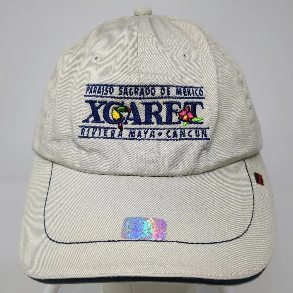 Xcaret Baseball Cap Beige OSFM Riviera Maya Cancun Mexico Toucan Slideback Hat